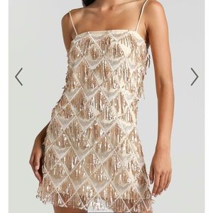 SHOOK DRESS IN CHAMPAGNE SEQUIN SHOWPO